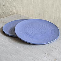 Ceramic dinner plates, 'Dinner with Family' (pair) - Periwinkle Ceramic Plates from Honduras (Pair)
