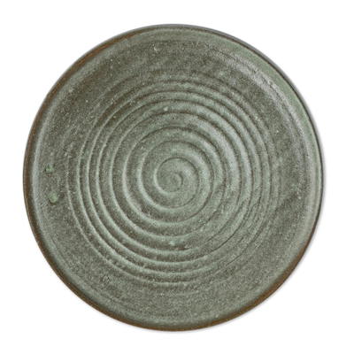 Platos de comida de cerámica, (par) - Platos de almuerzo de cerámica verde hechos a mano (par)