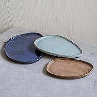 Ceramic platter set, 'Organic Forms' (set of 3) - Organic Shape Ceramic Platters from Honduras (Set of 3)