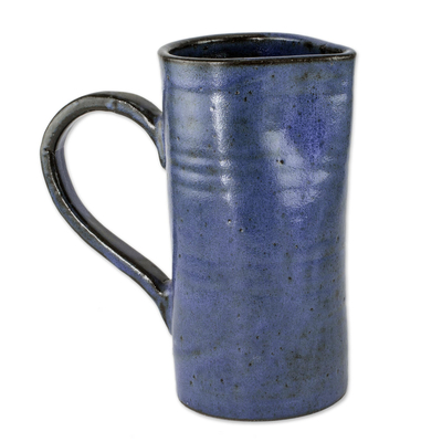 Ceramic pitcher, 'Natural Indigo' - Indigo Blue Rustic Ceramic Pitcher