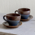 Ceramic cups and saucers, 'Earthy Appeal' (pair) - Blue and Brown Ceramic Cups and Saucers (Pair)