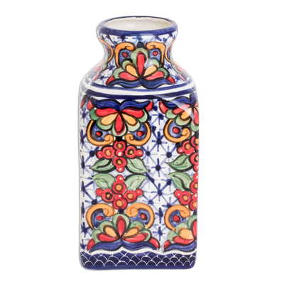Ceramic vase, 'Contemporary Garden' - Talavera-Style Ceramic Vase Crafted in El Salvador