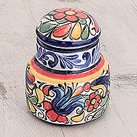 Ceramic sugar jar, 'Vibrant Garden' - Hand-Painted Ceramic Sugar Bowl