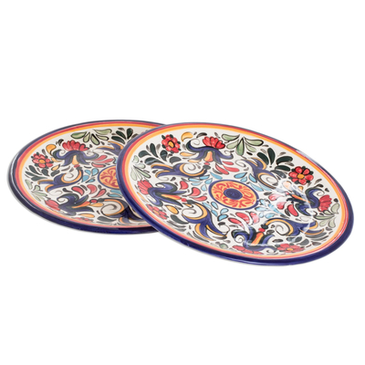 Platos de cerámica, (par) - Platos de Cerámica Estilo Talavera de El Salvador (Pareja)