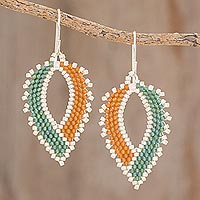 Glass beaded dangle earrings, 'Autumn Loops' - Autumnal Glass Beaded Dangle Earrings from El Salvador