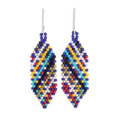 Glass beaded dangle earrings, 'Multicolored Enchantment' - Colorful Glass Beaded Dangle Earrings from El Salvador