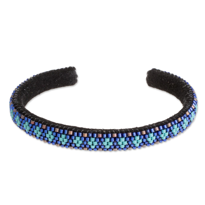 Blue Glass Beaded Cuff Bracelet from El Salvador