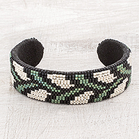 Glass beaded cuff bracelet, 'Nature's Thatch' - Handmade Glass Beaded Cuff Bracelet from El Salvador