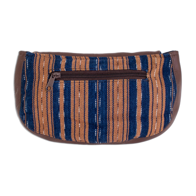 Cotton cosmetic bag, 'Straight Paths' - Handwoven Striped Cotton Cosmetic Bag from El Salvador