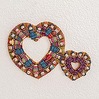 Cotton wreath, 'Quitapenas in Love' - Heart-Themed Cotton Worry Doll Wreath from Guatemala