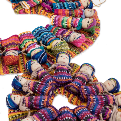 Cotton wreath, 'Quitapenas in Love' - Heart-Themed Worry Doll Cotton Wreath from Guatemala