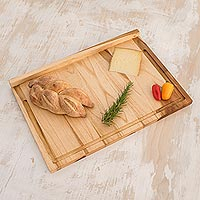 Teak wood cutting board, 'Mixco Earth' - Hand Crafted Large Teak Wood Cutting Board