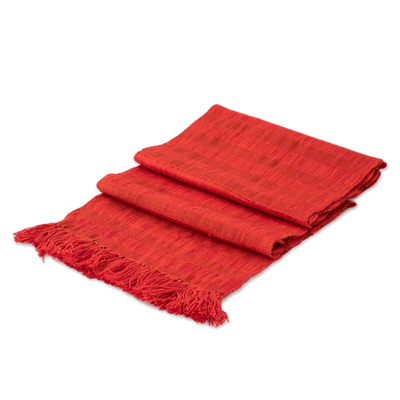 Cotton scarf, 'Subtle Passion' - Crimson and Tangerine Cotton Wrap Scarf from Guatemala