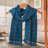 Cotton scarf, 'Youthful Waters' - Handwoven Striped Cotton Scarf in Azure from Guatemala