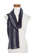 Cotton scarf, 'Ocean Subtlety' - Handwoven Cotton Wrap Scarf in Navy from Guatemala