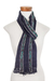 Cotton scarf, 'Ocean Subtlety' - Handwoven Cotton Wrap Scarf in Navy from Guatemala