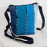 Cotton sling, 'Blue Lake' - Striped Blue Cotton Sling Crafted in Guatemala