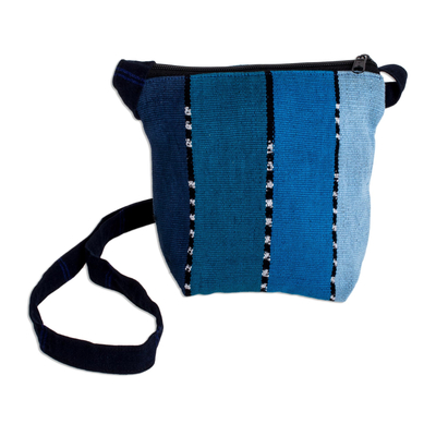 Cotton sling, 'Blue Lake' - Striped Blue Cotton Sling Crafted in Guatemala