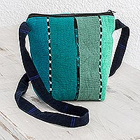 Cotton sling, 'Green Lake' - Striped Green Cotton Sling Crafted in Guatemala