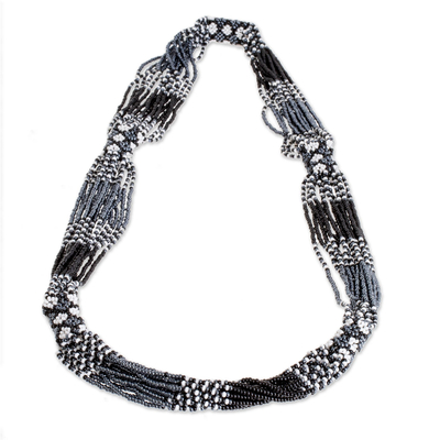 Black and White Glass Beaded Strand Necklace from Guatemala