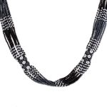 Glass beaded strand necklace, 'Harmonious Elegance in Black' - Black and White Glass Beaded Strand Necklace from Guatemala