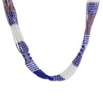 Glass beaded strand necklace, 'Harmonious Elegance in Blue' - Blue and White Glass Beaded Strand Necklace from Guatemala