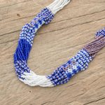 Glass beaded strand necklace, 'Harmonious Elegance in Blue' - Blue and White Glass Beaded Strand Necklace from Guatemala