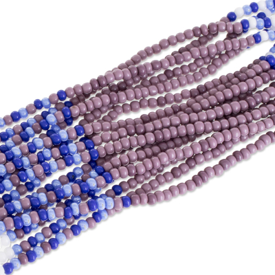 Glass beaded strand necklace, 'Harmonious Elegance in Blue' - Blue and White Glass Beaded Strand Necklace from Guatemala