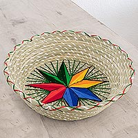 Natural fiber decorative basket, 'Artisanal Star'