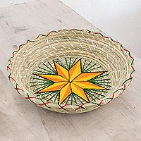 Natural fiber decorative basket, 'Artisanal Star in Yellow' - Yellow Star Natural Fiber Decorative Basket from Guatemala