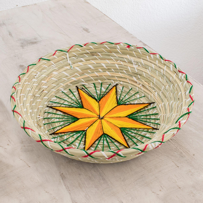Natural fiber decorative basket, 'Artisanal Star in Yellow' - Yellow Star Natural Fiber Decorative Basket from Guatemala