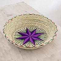 Natural fiber decorative basket, Artisanal Star in Purple
