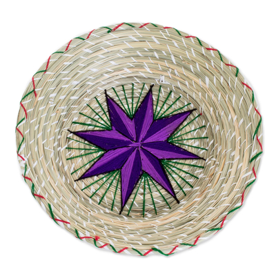 Natural fiber decorative basket, 'Artisanal Star in Purple' - Purple Star Natural Fiber Decorative Basket from Guatemala