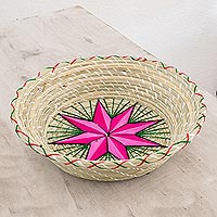 Natural fiber decorative basket, 'Artisanal Star in Fuchsia' - Fuchsia Star Natural Fiber Decorative Basket from Guatemala