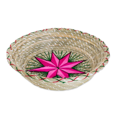 Fuchsia Star Natural Fiber Decorative Basket from Guatemala