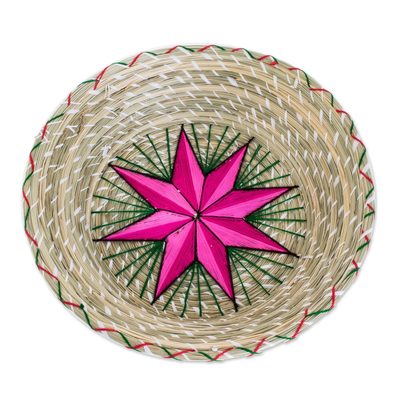 Cesta decorativa de fibra natural, 'Estrella Artesanal en Fucsia' - Cesta decorativa de fibra natural Estrella Fucsia de Guatemala