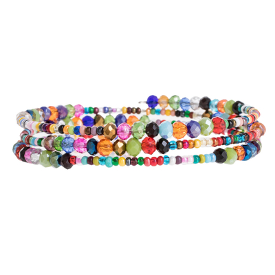 Glass and crystal beaded wrap bracelet, 'Happiness and Harmony' - Colorful Glass and Crystal Beaded Wrap Bracelet