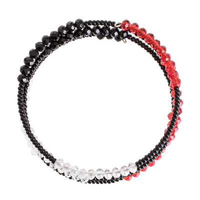 Wickelarmband aus Glas- und Kristallperlen - Schwarzes und rotes Wickelarmband aus Glas- und Kristallperlen
