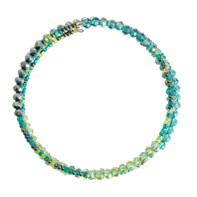 Glass and crystal beaded wrap bracelet, 'Ocean Siren' - Glass and Crystal Beaded Wrap Bracelet in Green