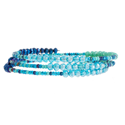 Blue and Green Glass and Crystal Beaded Wrap Bracelet