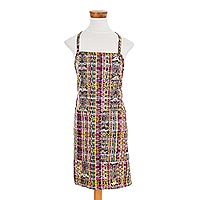 Handwoven Ikat Jaspe Cotton Apron with a Pocket,'Jaspe Tradition'