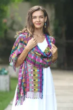 Cotton shawl, 'San Juan Fiesta' - Colorful Cotton Shawl Crafted in Guatemala