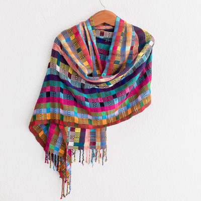 Chal de algodón - Chal de algodón colorido hecho a mano artesanalmente de Guatemala
