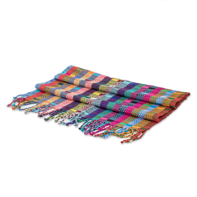 Cotton shawl, 'Festival of Color' - Artisan Crafted Colorful Cotton Shawl from Guatemala