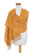 Cotton shawl, 'Subtle Texture in Saffron' - Textured Cotton Shawl in Saffron from Guatemala