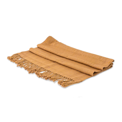 Cotton shawl, 'Subtle Texture in Caramel' - Textured Cotton Shawl in Caramel from Guatemala