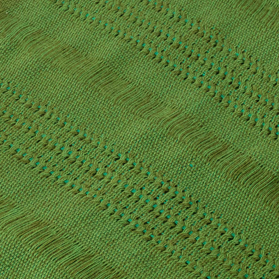 Cotton poncho, 'Forest Texture' - Textured Cotton Poncho in Green from Guatemala