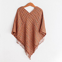 Cotton poncho, 'Fusion of Color' - Patterned Cotton Poncho Handwoven in Guatemala
