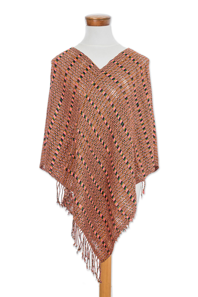 Cotton poncho, 'Fusion of colour' - Patterned Cotton Poncho Handwoven in Guatemala