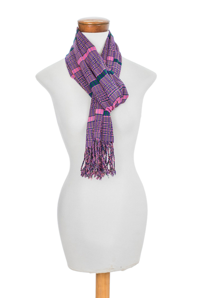 Cotton scarf, 'Pastel Paths' - Bright Pastel Patterned All Cotton Scarf from Guatemala